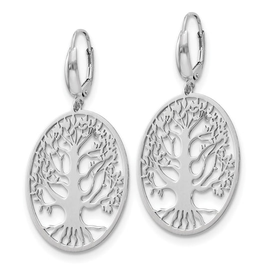 Sterling Silver RH-plated Polished Tree of Life Earrings