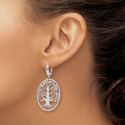 Sterling Silver RH-plated Polished Tree of Life Earrings