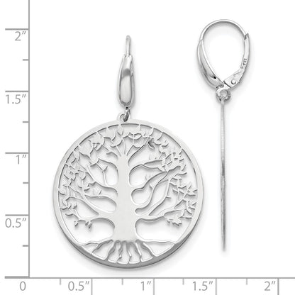 Sterling Silver RH-plated Polished Tree of Life Earrings