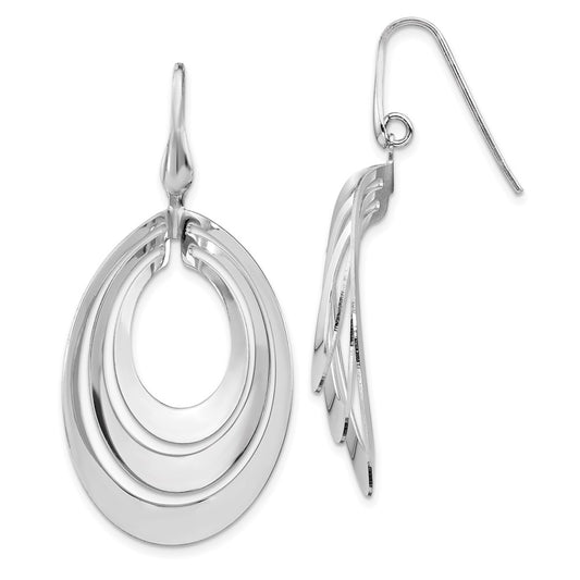 Sterling Silver Rhodium-plated Polished and Brushed Dangle Earrings