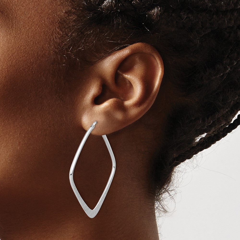 Sterling Silver Rhodium-plated Etched Square Hoop Earrings