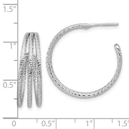 Sterling Silver Rh-plated Diamond Cut J-Hoop Earrings