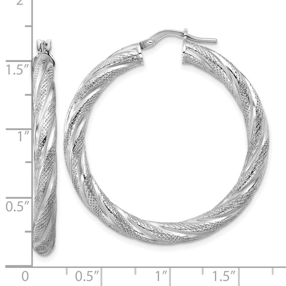 Sterling Silver Rh-plated Polished and Textured Round Hoop Earrings