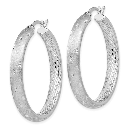 Sterling Silver Rhodium In Out Diamond-Cut Earrings