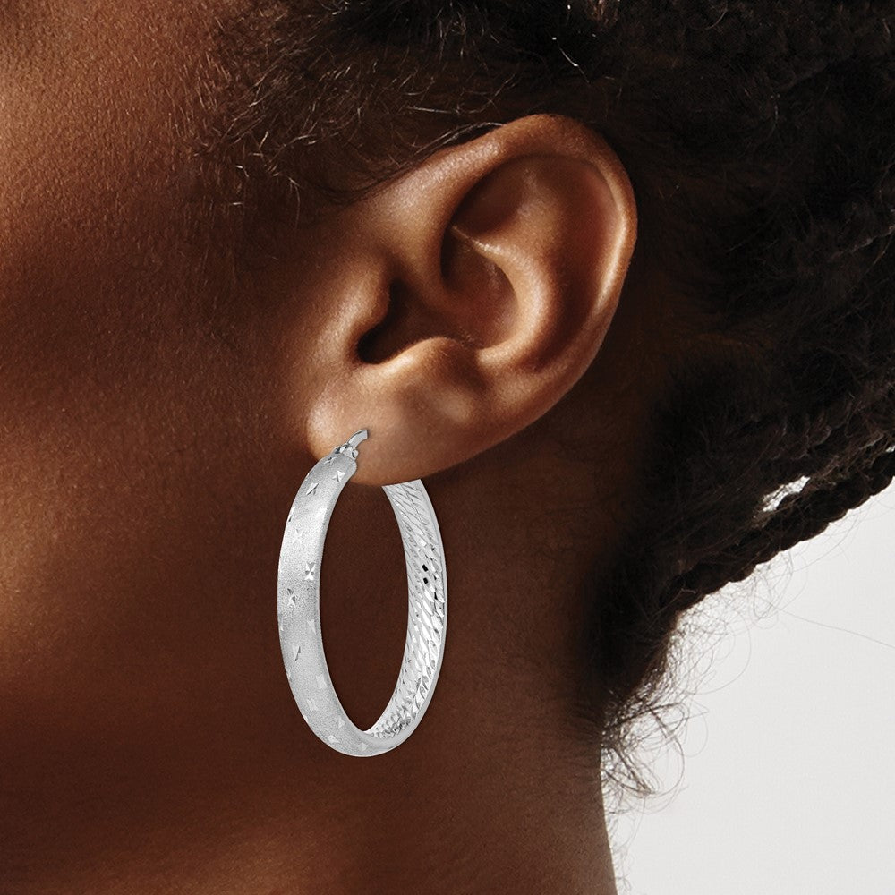 Sterling Silver Rhodium In Out Diamond-Cut Earrings
