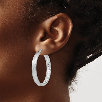 Sterling Silver Rhodium In Out Diamond-Cut Earrings