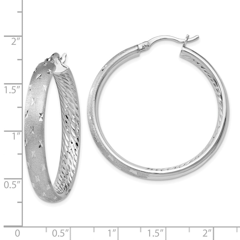Sterling Silver Rhodium In Out Diamond-Cut Earrings