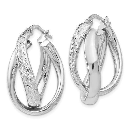 Sterling Silver RH-plated Polished Textured Fancy Hoop Earrings