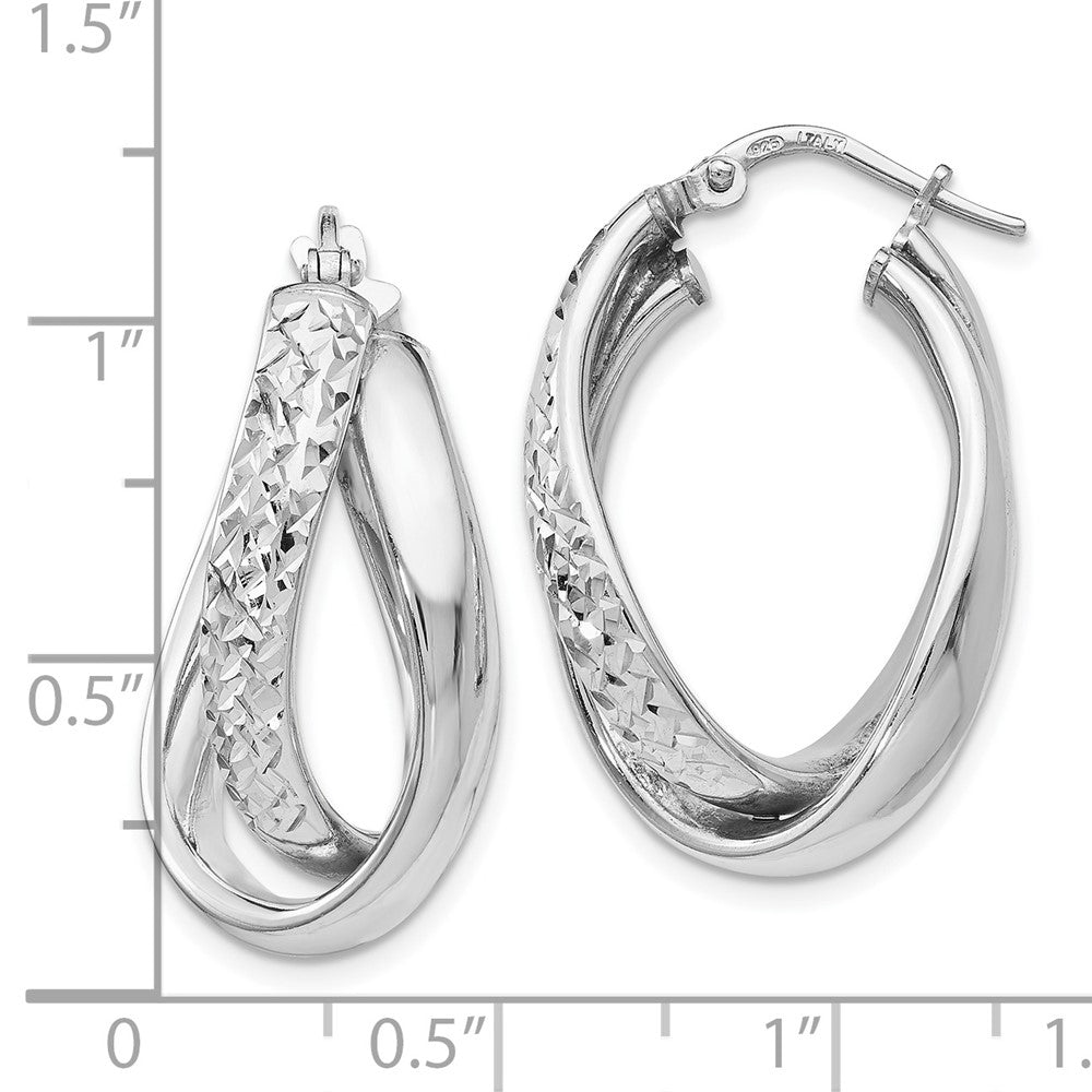 Sterling Silver RH-plated Polished Textured Fancy Hoop Earrings