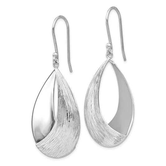Sterling Silver RH-plated Polished and Textured Dangle Earrings