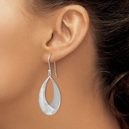 Sterling Silver RH-plated Polished and Textured Dangle Earrings