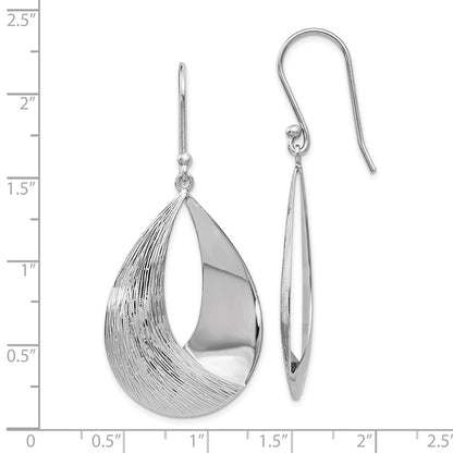 Sterling Silver RH-plated Polished and Textured Dangle Earrings