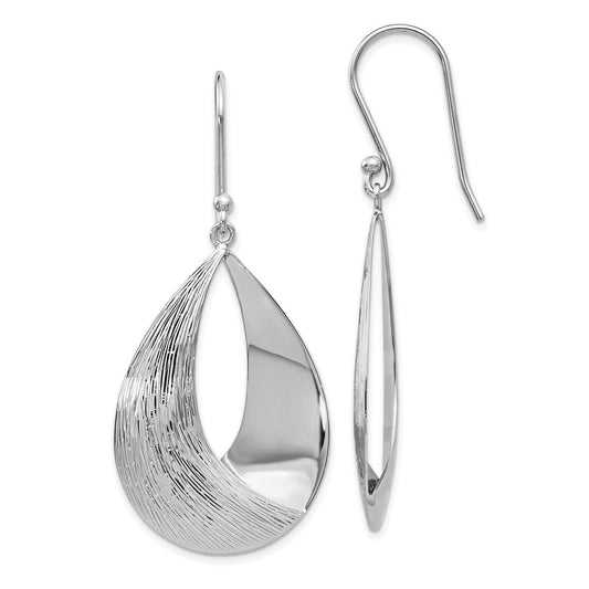 Sterling Silver RH-plated Polished and Textured Dangle Earrings