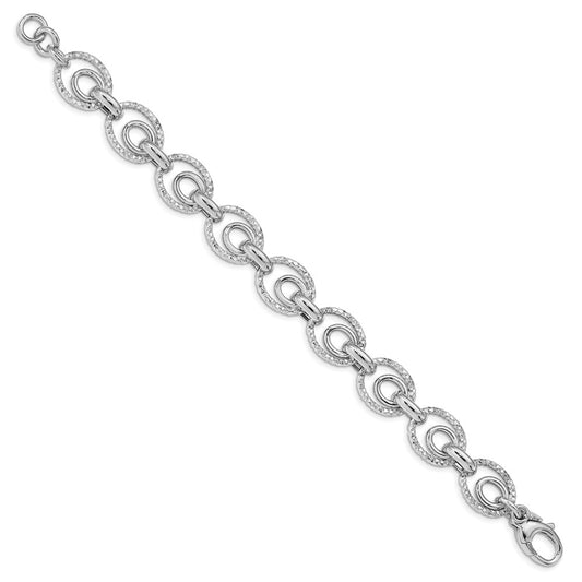 925 Sterling Silver 13.4mm Rhodium-plated D/C Polished Bracelet 7.5 inch