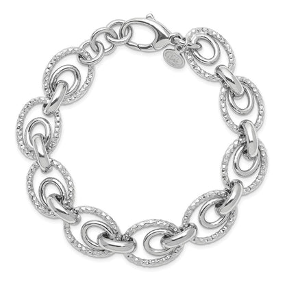 925 Sterling Silver 13.4mm Rhodium-plated D/C Polished Bracelet 7.5 inch
