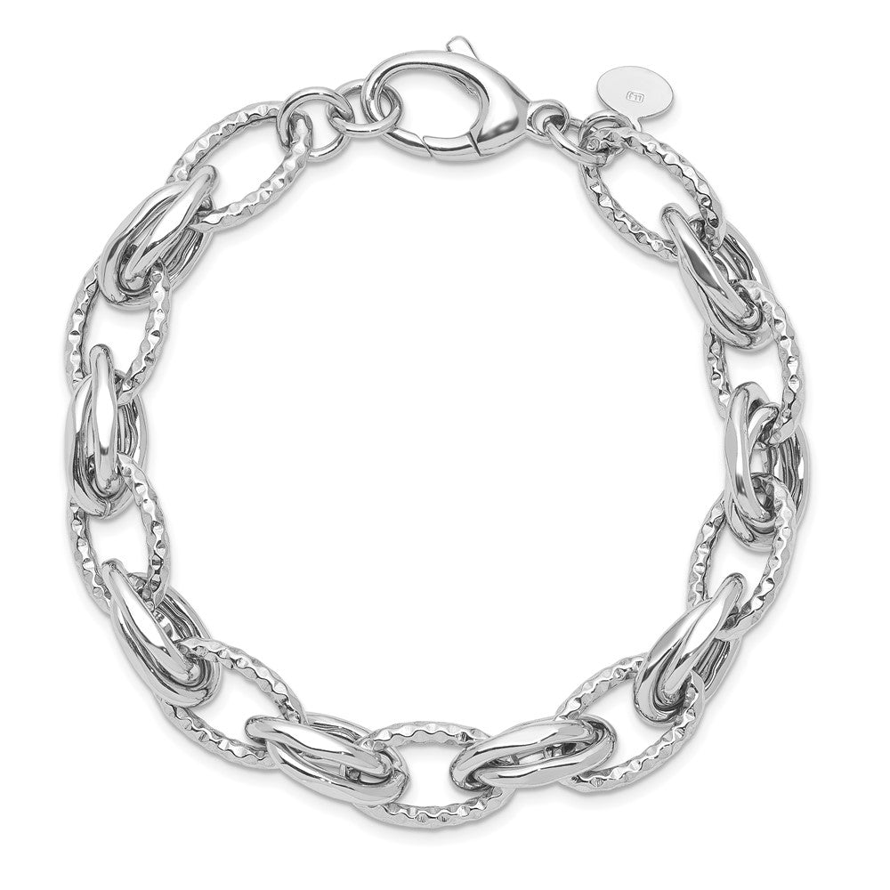 925 Sterling Silver 9.5mm Rhodium-plated D/C Polished Bracelet 7.5 inch