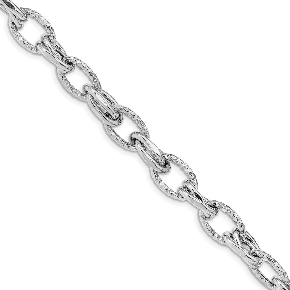 925 Sterling Silver 9.5mm Rhodium-plated D/C Polished Bracelet 7.5 inch