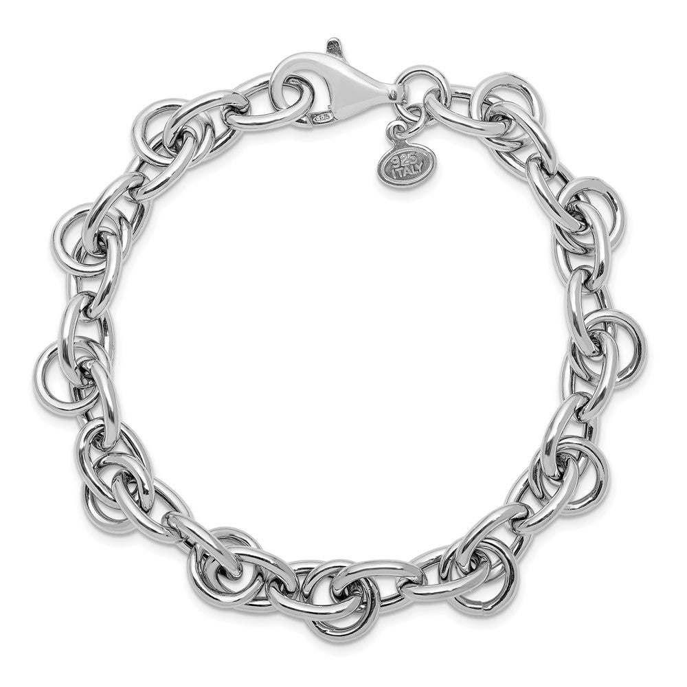 925 Sterling Silver 9.25mm Rhodium-plated Polished Fancy Link Bracelet 7.5 inch