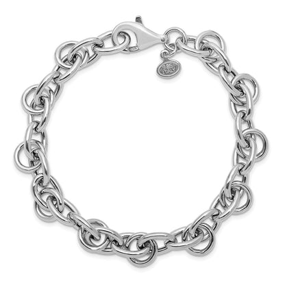 925 Sterling Silver 9.25mm Rhodium-plated Polished Fancy Link Bracelet 7.5 inch