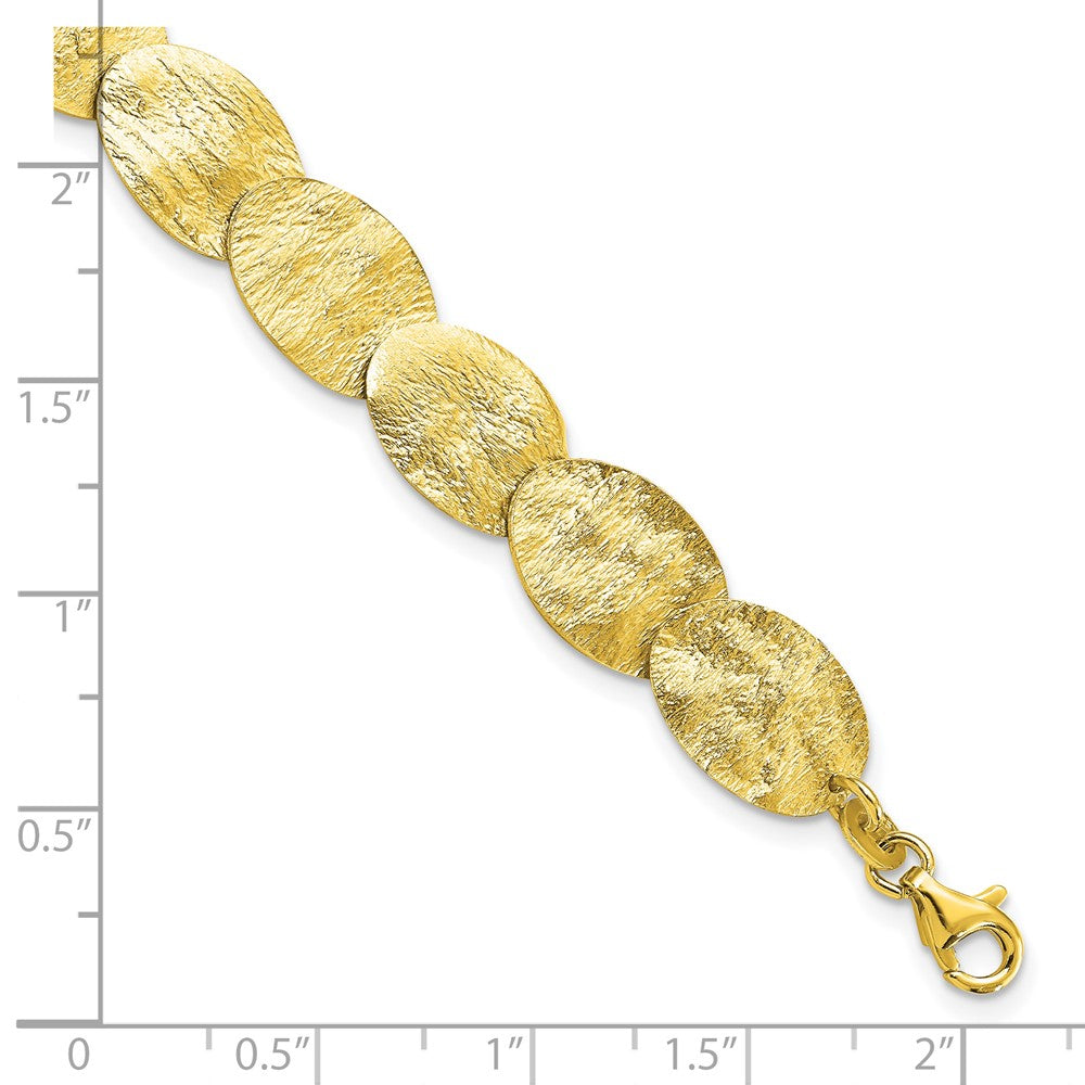 925 Sterling Silver 10mm Gold-tone Textured Bracelet 7 inch