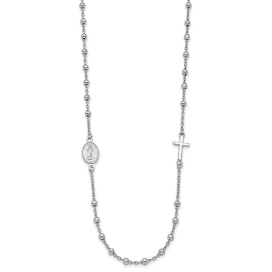 Sterling Silver Rhod-pl Cross and Miraculous Medal Necklace 24.5"