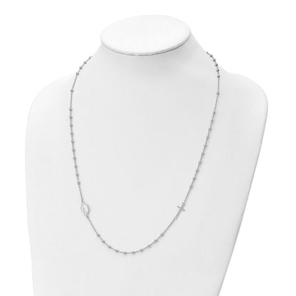 Sterling Silver Rhod-pl Cross and Miraculous Medal Necklace 24.5"