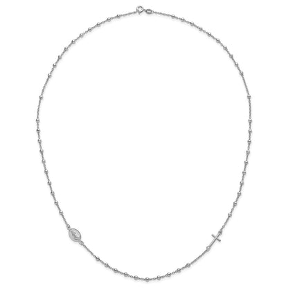 Sterling Silver Rhod-pl Cross and Miraculous Medal Necklace 24.5"