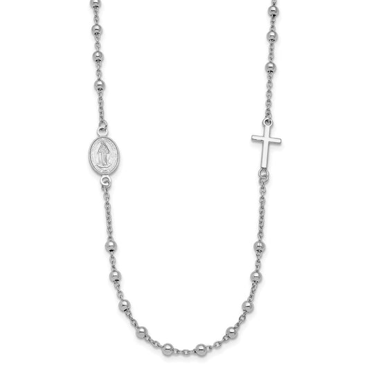 Sterling Silver Rhod-pl Cross and Miraculous Medal Necklace 24.5"