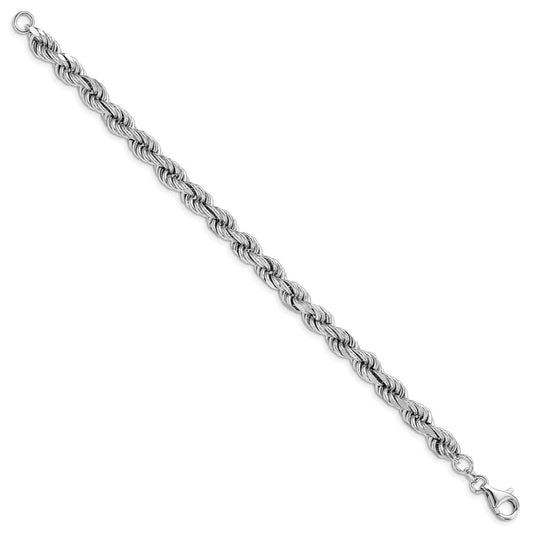 925 Sterling Silver 5.85mm Rhodium-plated Polished Fancy Rope Bracelet 7.5 inch