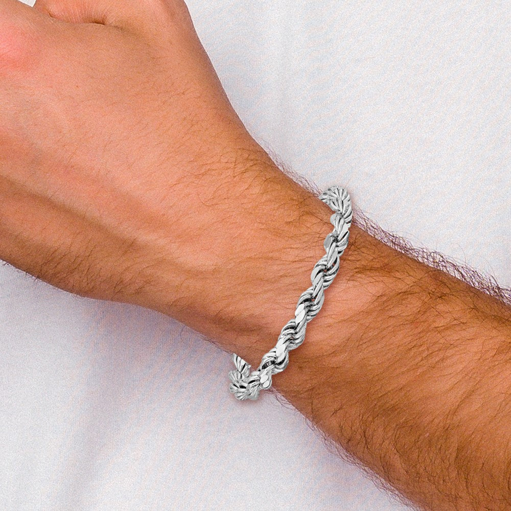925 Sterling Silver 5.85mm Rhodium-plated Polished Fancy Rope Bracelet 7.5 inch