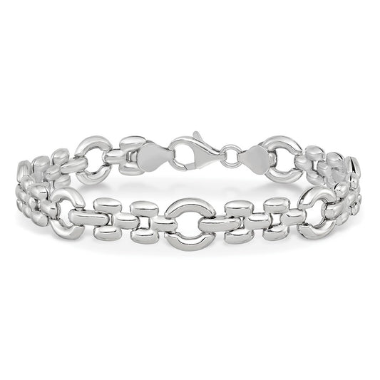 925 Sterling Silver 9.84mm Rhodium-plated Polished Link Bracelet 7.5 inch
