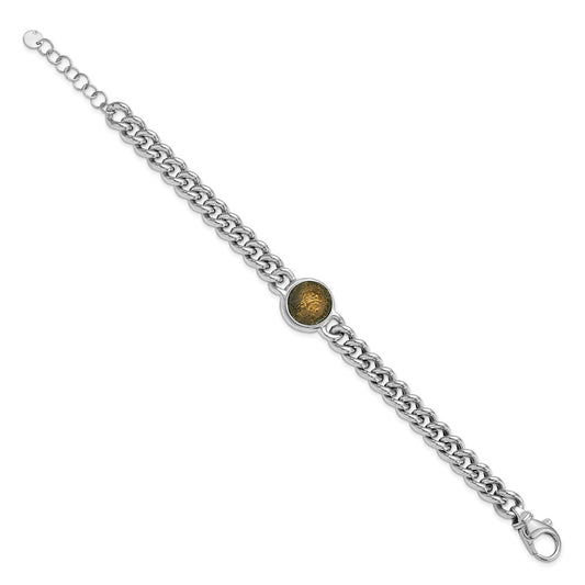 925 Sterling Silver 16mm Rhodium-plated Bronze Coin Bracelet 8.5 inch