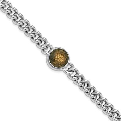 925 Sterling Silver 16mm Rhodium-plated Bronze Coin Bracelet 8.5 inch
