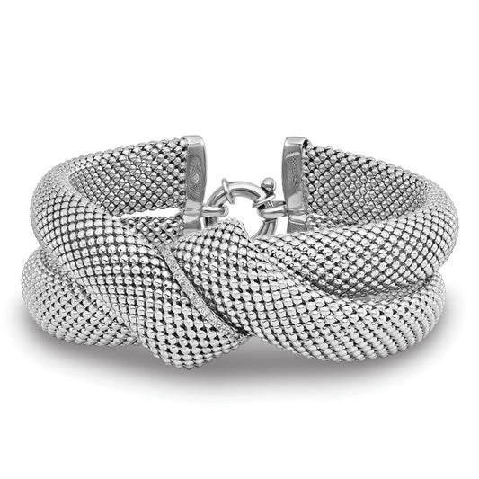 925 Sterling Silver 12.5mm Rhodium-plated Cubic Zirconia Knot Bracelet 8 inch