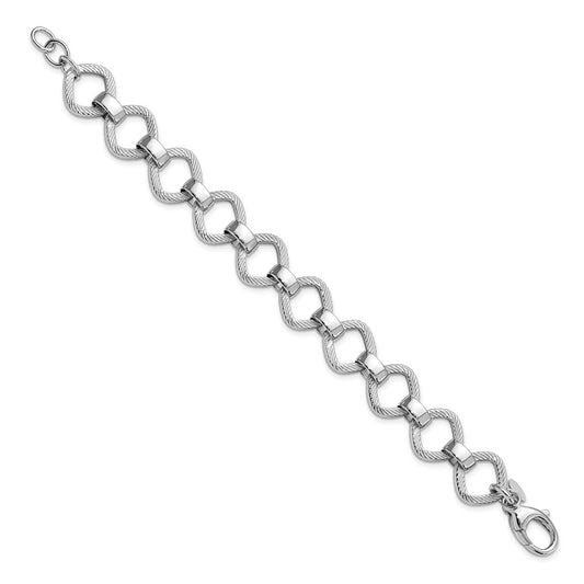 925 Sterling Silver 15mm Rhodium-plated Polished Texture Bracelet 7.5 inch