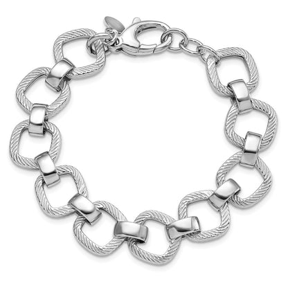 925 Sterling Silver 15mm Rhodium-plated Polished Texture Bracelet 7.5 inch