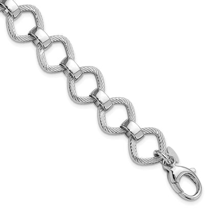 925 Sterling Silver 15mm Rhodium-plated Polished Texture Bracelet 7.5 inch
