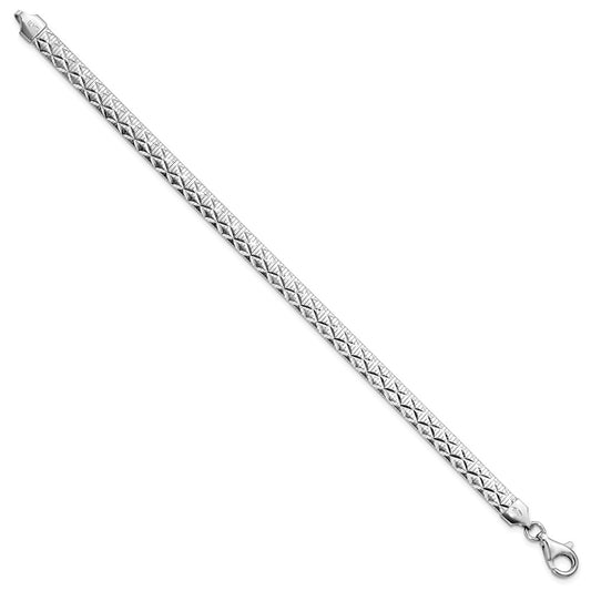 925 Sterling Silver Rhodium-plated Polished Textured Reversible Bracelet 7.5 inch