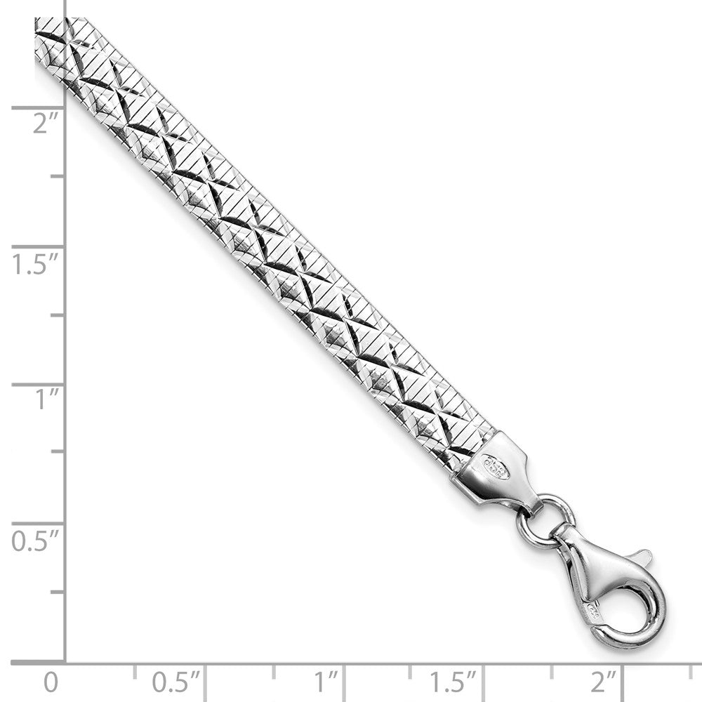 925 Sterling Silver Rhodium-plated Polished Textured Reversible Bracelet 7.5 inch
