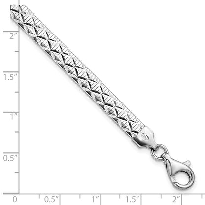 925 Sterling Silver Rhodium-plated Polished Textured Reversible Bracelet 7.5 inch