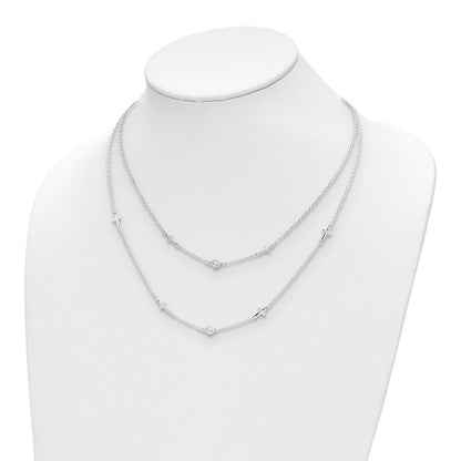Sterling Silver Rhod-pl Cubic Zirconia Cross Multi-strand Necklace 16"