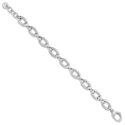 925 Sterling Silver 10mm RH-plate Polished Link Bracelet 8 inch