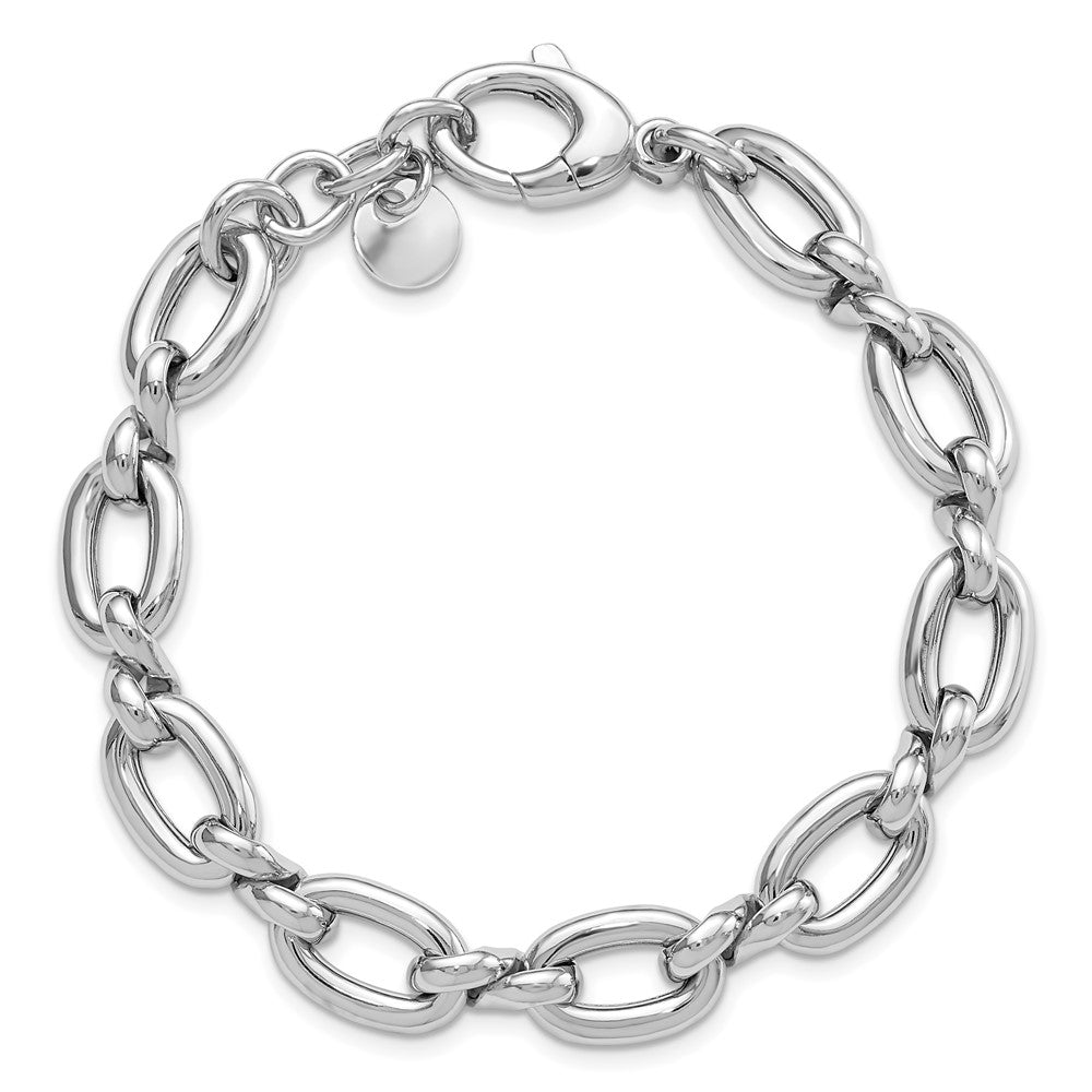 925 Sterling Silver 10mm RH-plate Polished Link Bracelet 8 inch