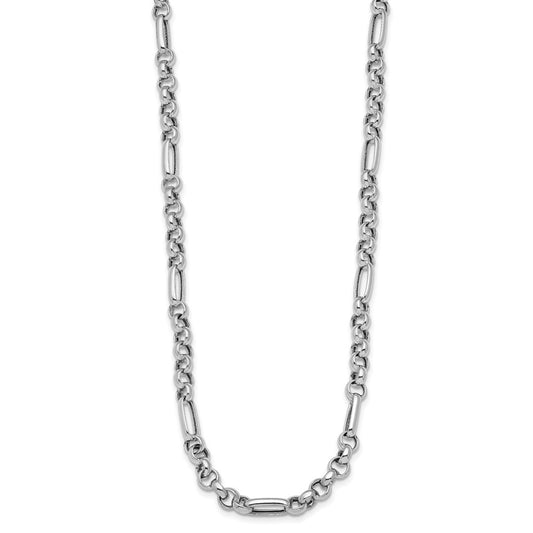 Sterling Silver Rh-plated Polished Fancy Link Necklace 18"