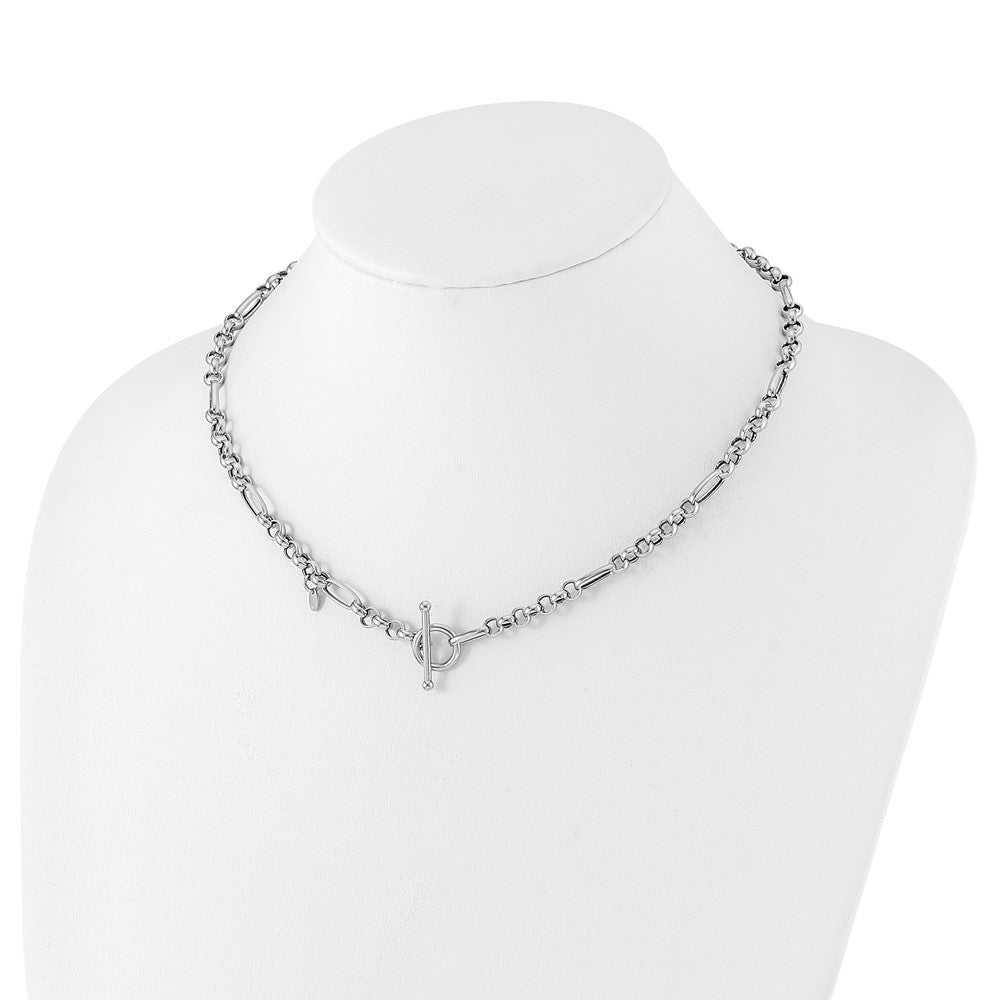 Sterling Silver Rh-plated Polished Fancy Link Necklace 18"