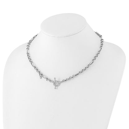 Sterling Silver Rh-plated Polished Fancy Link Necklace 18"