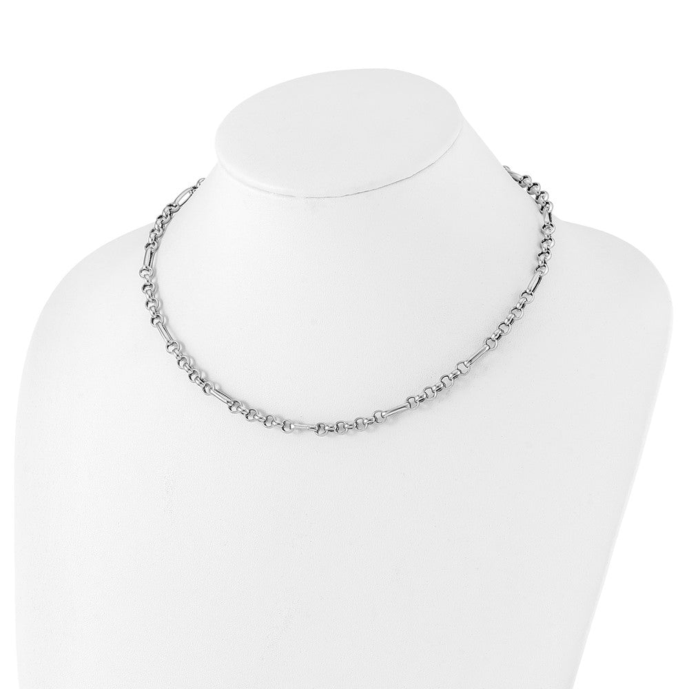 Sterling Silver Rh-plated Polished Fancy Link Necklace 18"