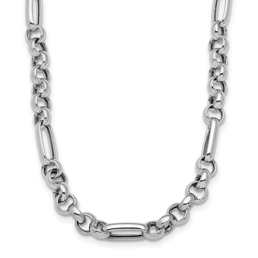 Sterling Silver Rh-plated Polished Fancy Link Necklace 18"