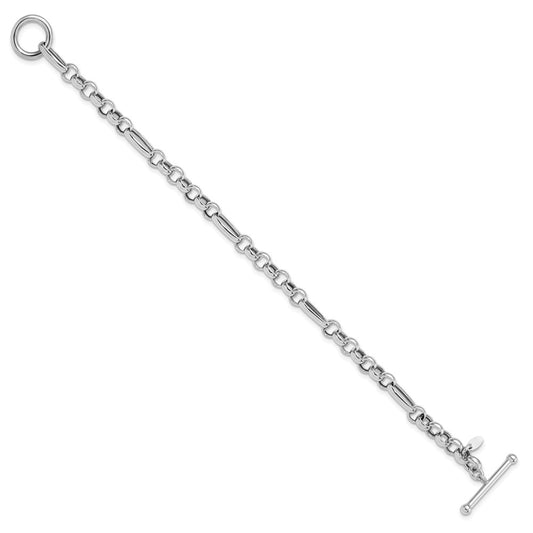 925 Sterling Silver 5mm Rhodium-plated Polished Fancy Link Bracelet 7.5 inch