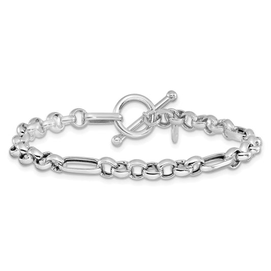 925 Sterling Silver 5mm Rhodium-plated Polished Fancy Link Bracelet 7.5 inch